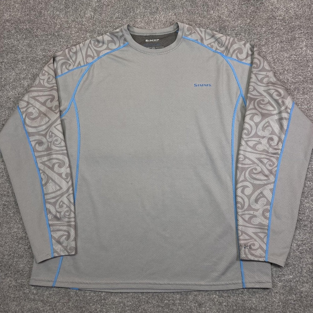 Simms SolarFlex Shirt Mens XL Gray Long Sleeve Fishing UPF Performance Tee Top